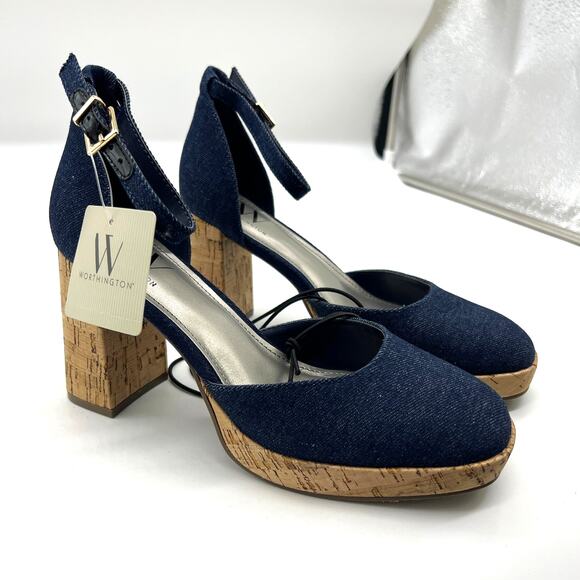 Worthington Womens Panama Block Heel Pumps Denim Size 6.5M - Picture 2 of 7